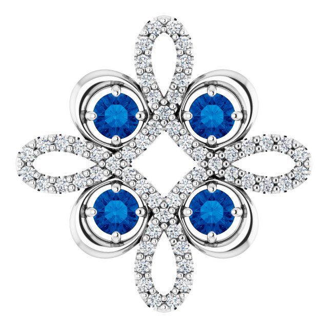 14K White Natural Blue Sapphire & 1/6 CTW Natural Diamond Clover Pendant